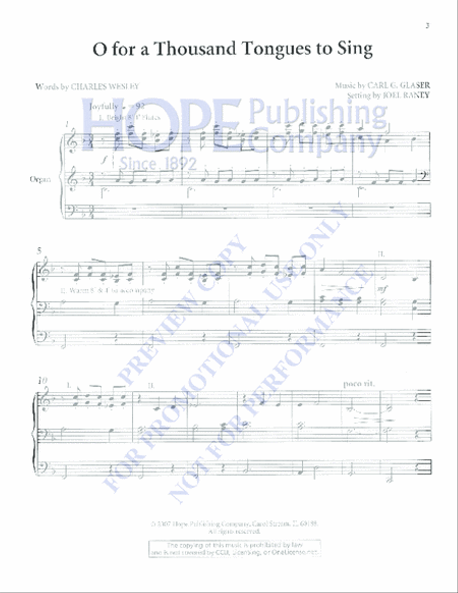 O for a Thousand Tongues to Sing 4-Part scores gallery preview page 2