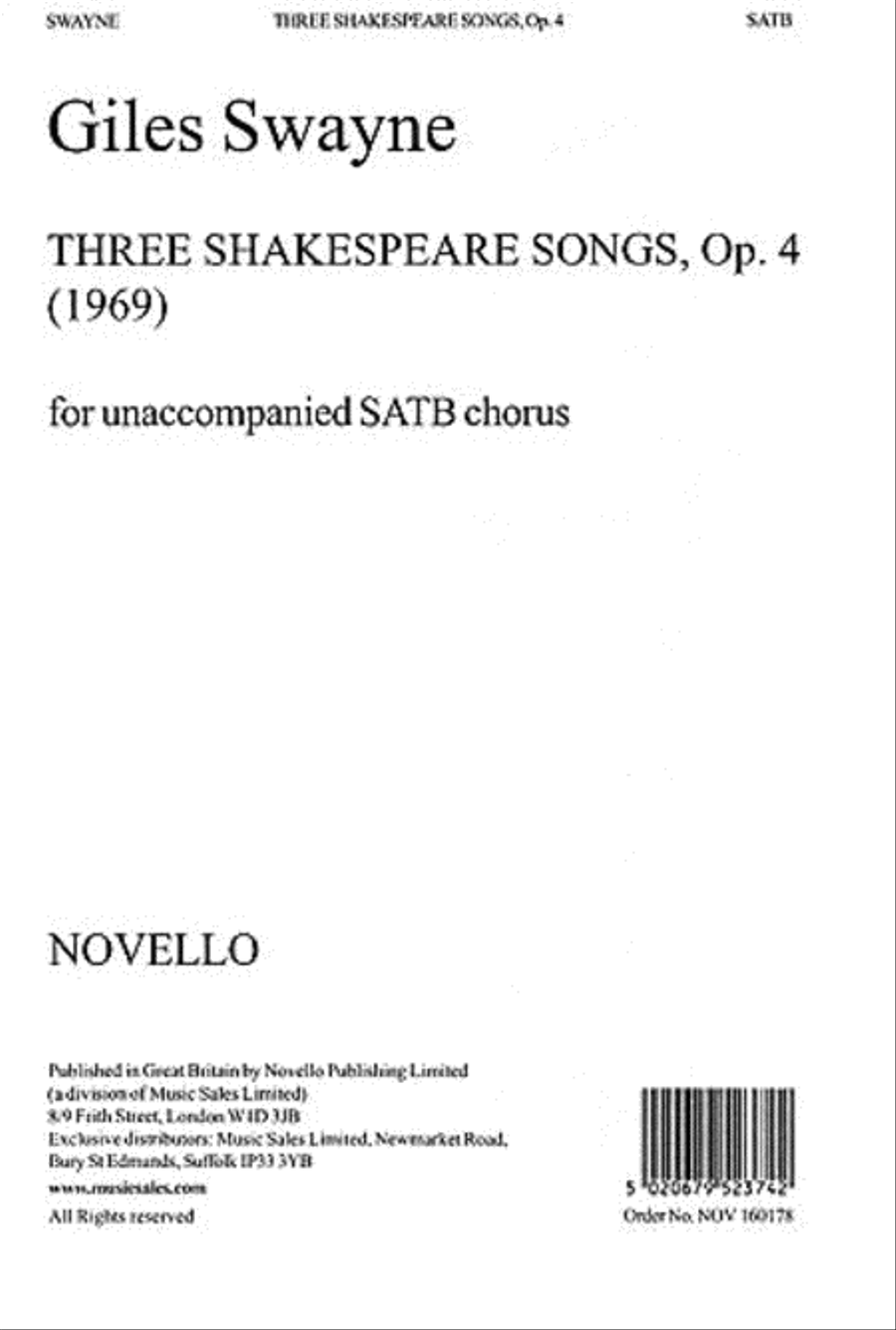 Giles Swayne: Three Shakespeare Songs Op.4 SATB 4-Part scores gallery preview page 1