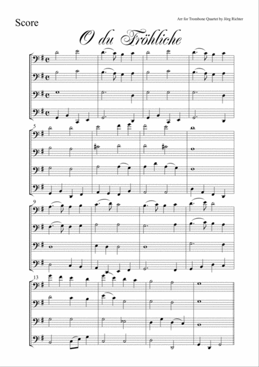 O, how joyful (O du Fröhliche) for Trombone Quartet Brass Quartet scores gallery preview page 2