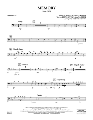 Book cover for Memory (from Cats) (arr. Johnnie Vinson) - Trombone