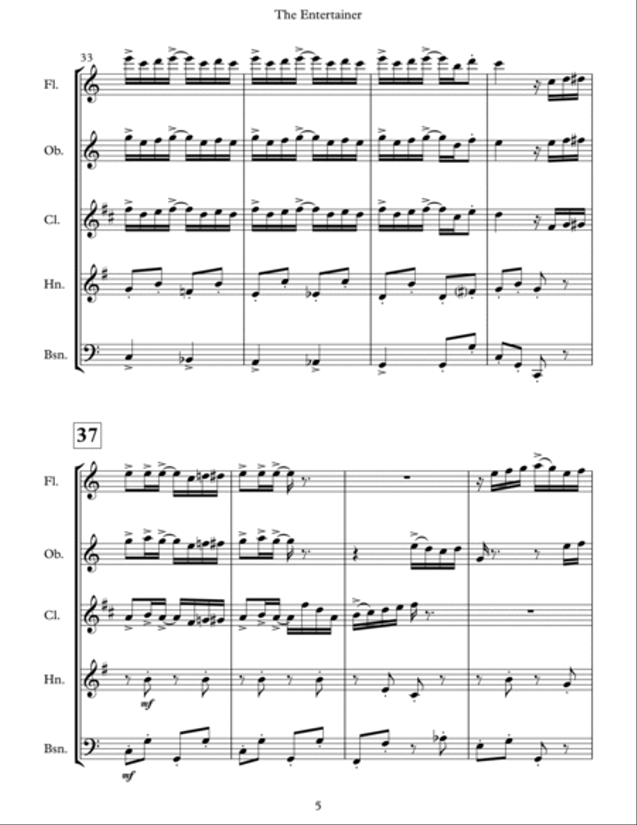 The Entertainer for Wind Quintet Woodwind Quintet scores gallery preview page 5