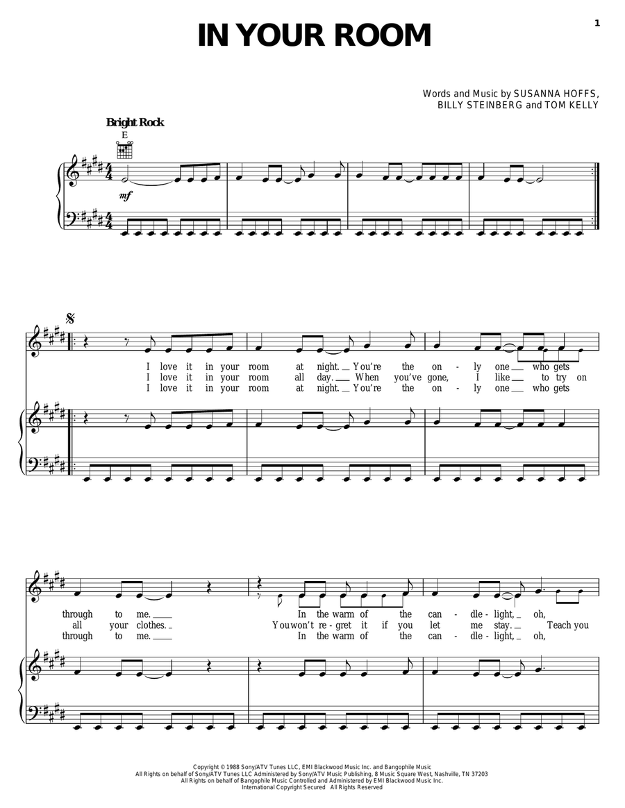 In Your Room Piano, Vocal, Guitar scores gallery preview page 1