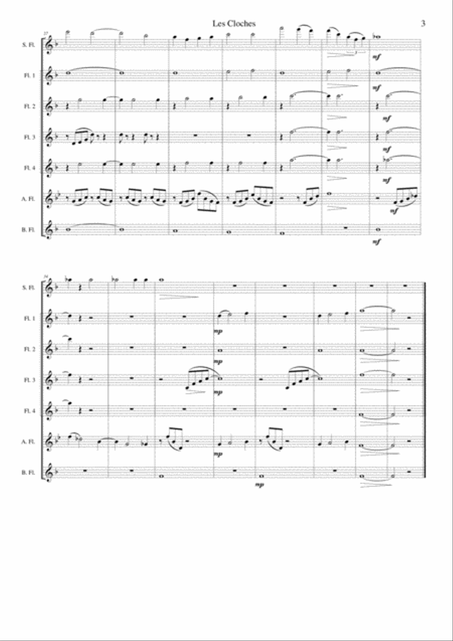 Les Cloches for flute solo and flute choir Flute Choir scores gallery preview page 3