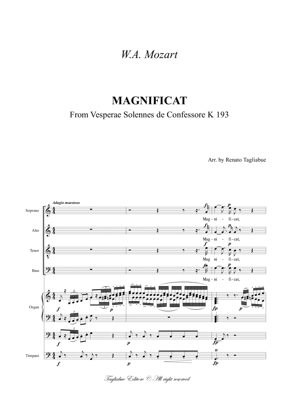 MAGNIFICAT - From Vesperae Solennes de Confessore K 193 - For SATB Choir, Organ 3 staff and (ad lib 4-Part scores gallery preview page 1