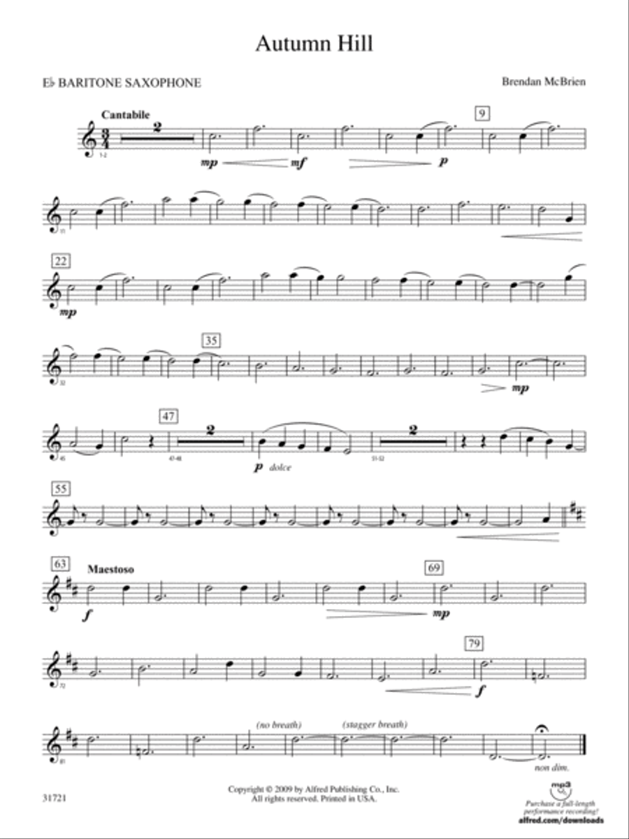 Autumn Hill: E-flat Baritone Saxophone Concert Band scores gallery preview page 1