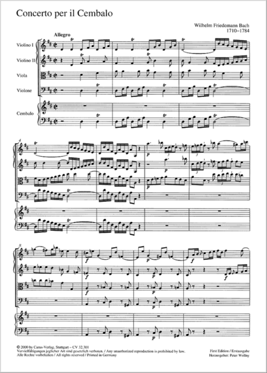Concerto per il Cembalo in D Cello scores gallery preview page 2