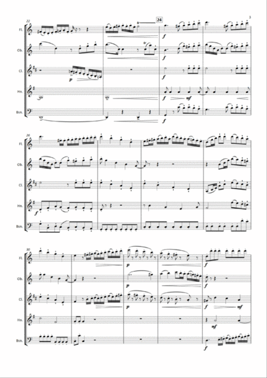 Mozart - Epistle Sonata in C K328 Woodwind Quintet scores gallery preview page 3