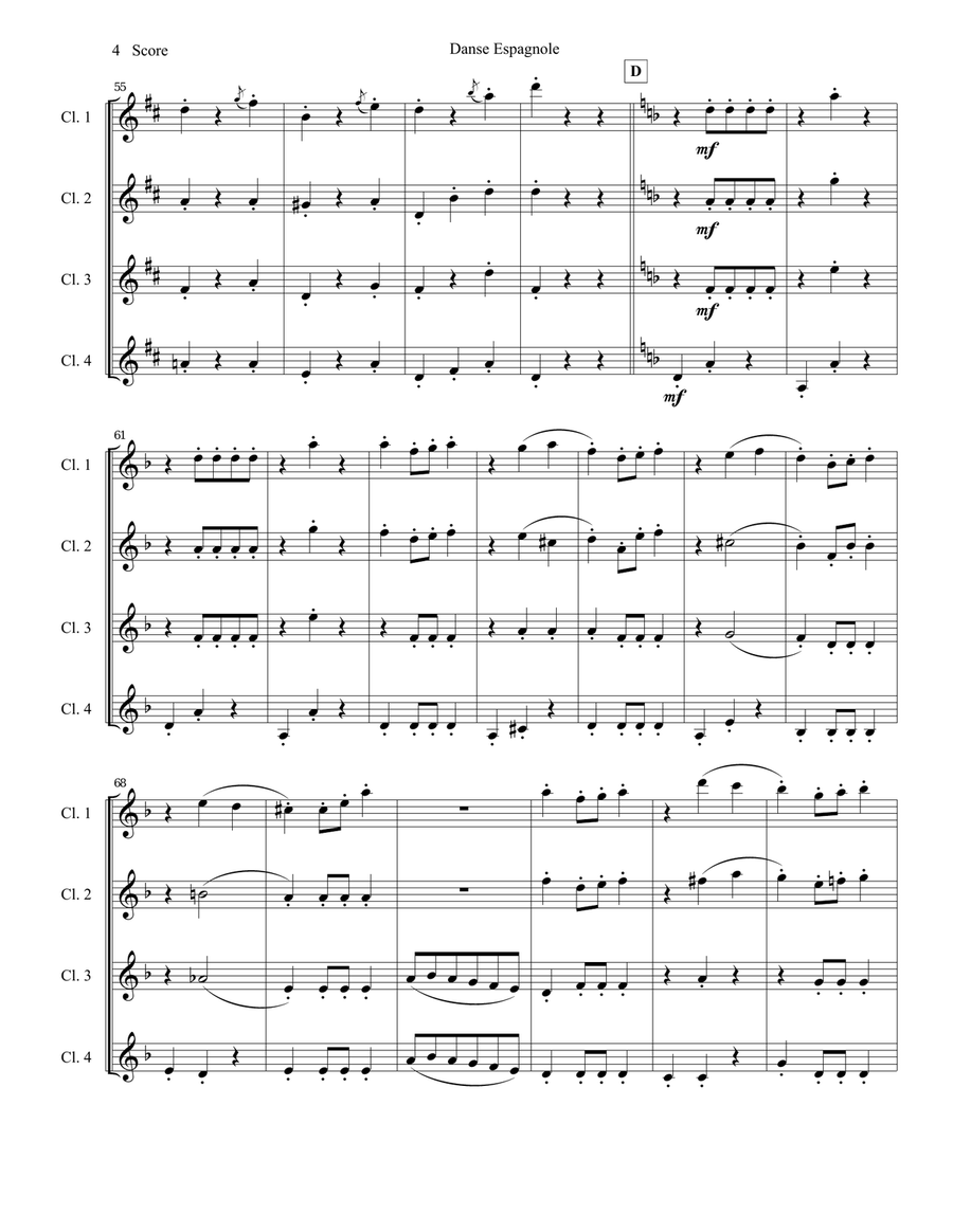 Danse Espagnole for Clarinet Quartet Clarinet Quartet scores gallery preview page 5