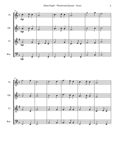 Silent Night for Woodwind Quartet by Franz Xaver Gruber Woodwind Quartet - Digital Sheet Music