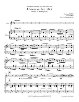 Book cover for Libiamo ne lieti calici - Brindisi from La Traviata - Oboe and Piano