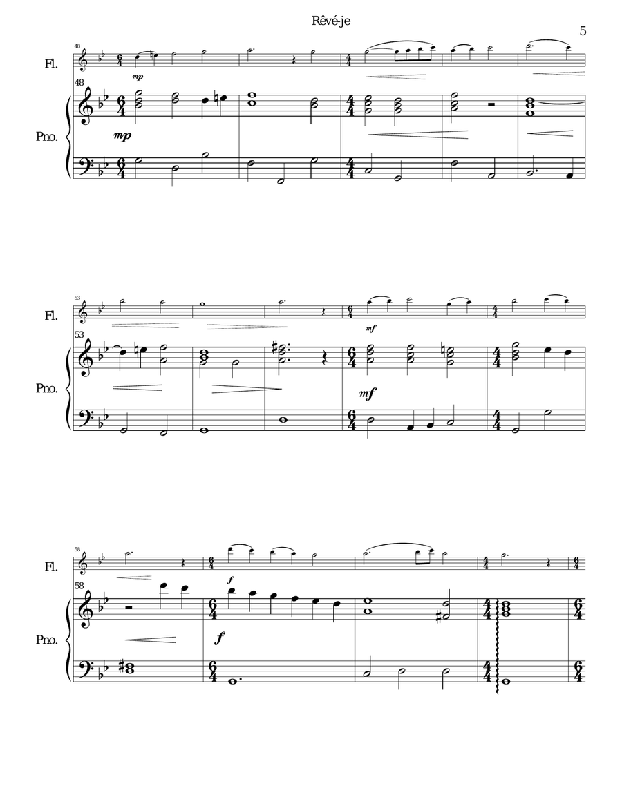 Rêvé-je (Am I dreaming) for flute and piano Flute Solo scores gallery preview page 5