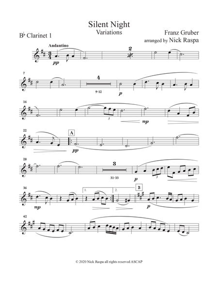 Silent Night - Variations (full orchestra) Clarinet in B Flat 1 part
