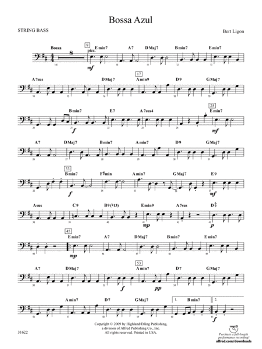 Bossa Azul: String Bass Bossa Azul: String Bass String Orchestra scores gallery preview page 1