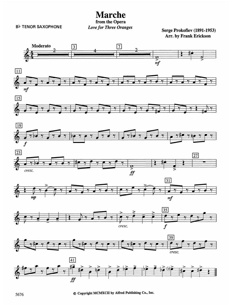 March from the Opera Love for 3 Oranges: B-flat Tenor Saxophone