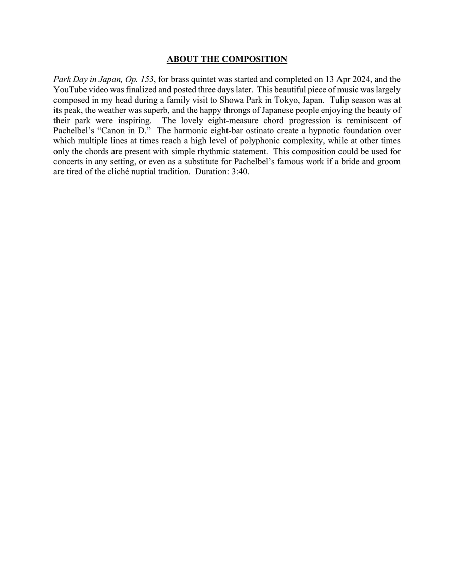 Park Day in Japan, Op. 153 Brass Quintet scores gallery preview page 4