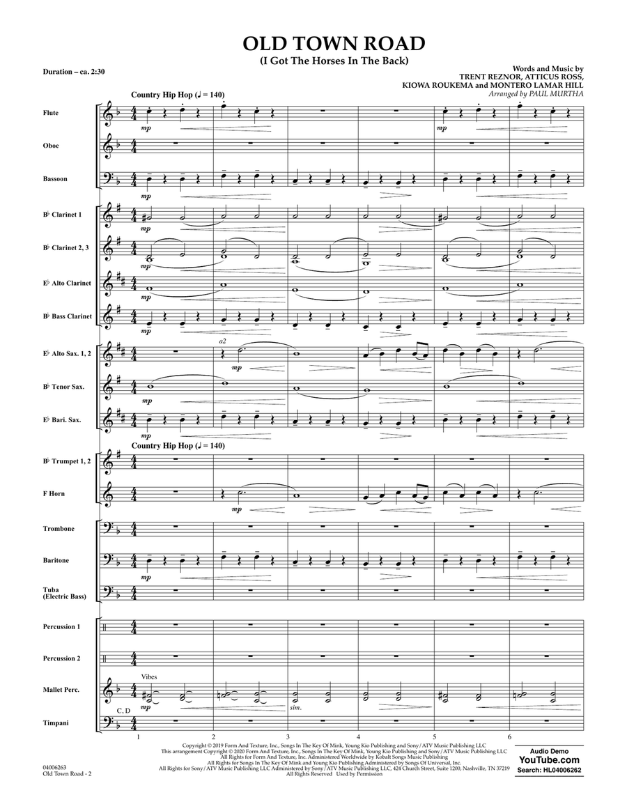 Old Town Road (arr. Paul Murtha) - Conductor Score (Full Score) Concert Band scores gallery preview page 2