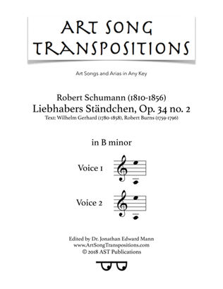 Book cover for SCHUMANN: Liebhabers Ständchen, Op. 34 no. 2 (transposed to B minor)