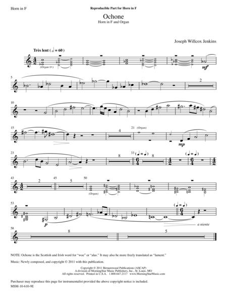 Ochone from Six Pieces for Organ, Volume 2 (Downloadable Horn in F Part)
