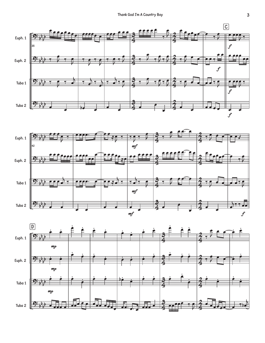 Thank God I'm A Country Boy Brass Quartet scores gallery preview page 3