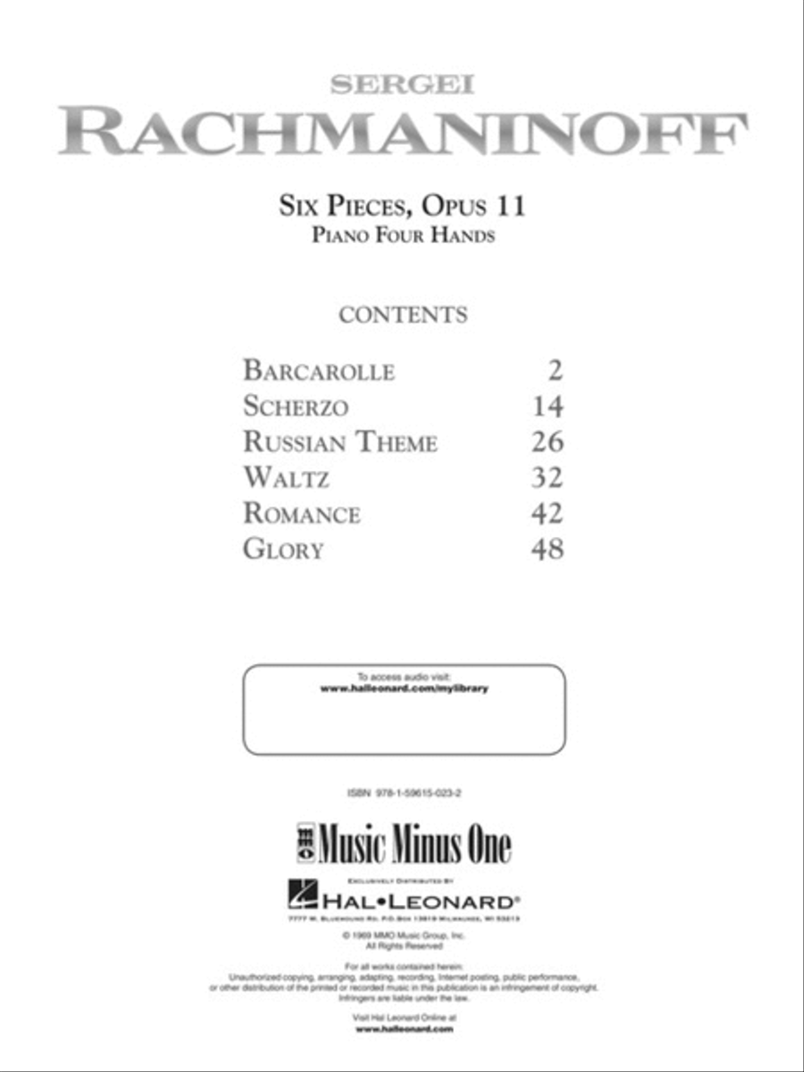 Rachmaninov – Six Pieces, Opus 11 Piano Solo scores gallery preview page 2