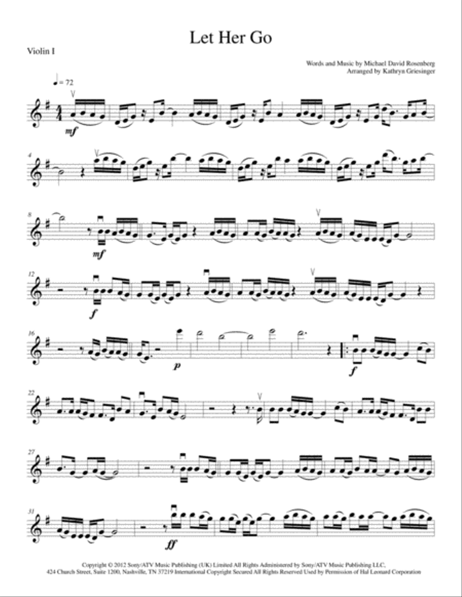 Let Her Go String Quartet scores gallery preview page 1