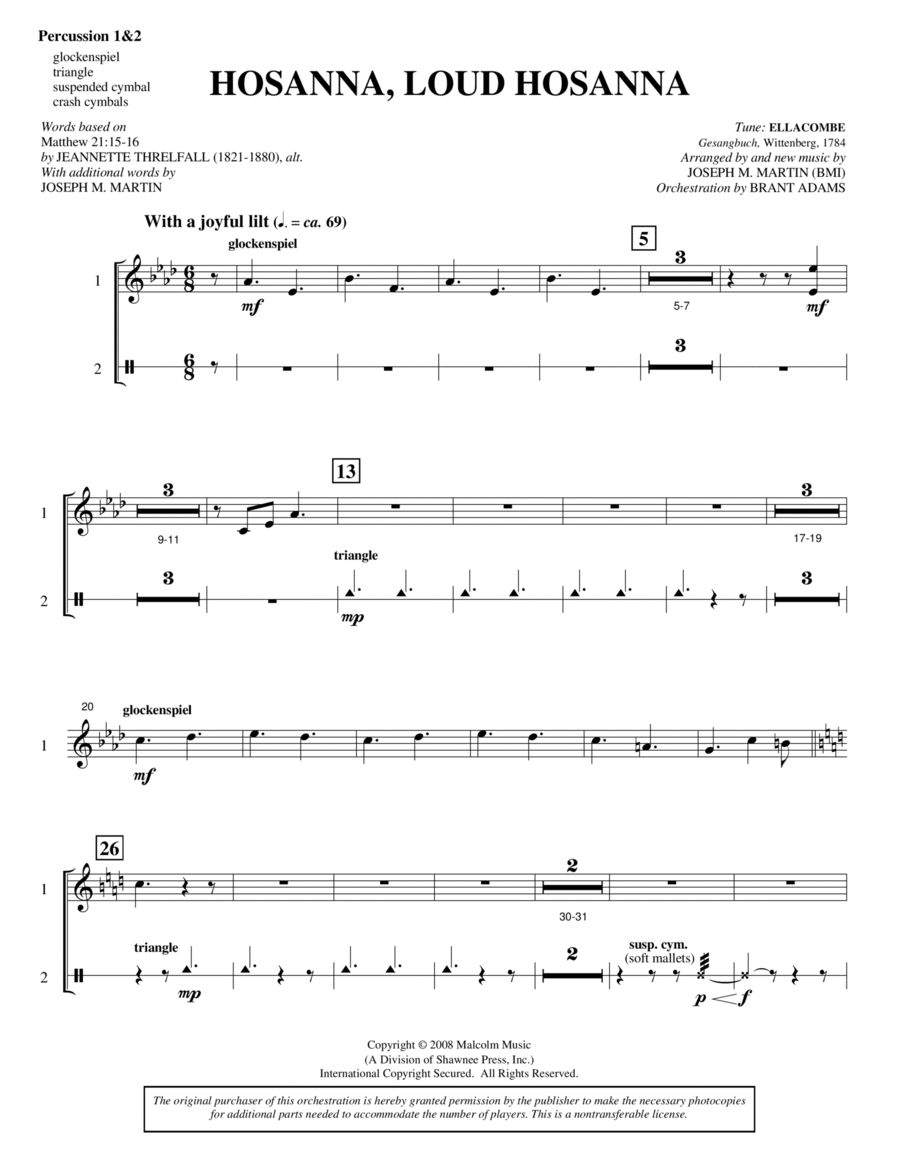 Hosanna, Loud Hosanna (from "Covenant Of Grace") - Percussion 1 & 2
