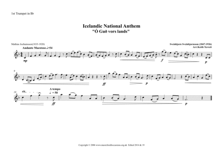Icelandic National Anthem ("Ó Guð vors lands" ) for Brass Quintet image number null