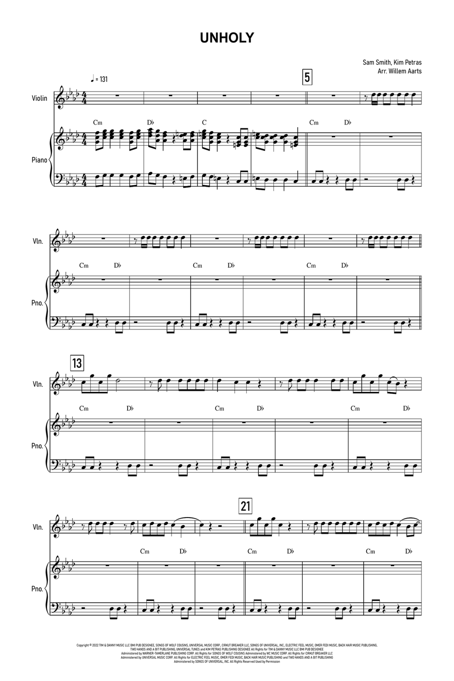 Unholy Unholy Violin Solo scores gallery preview page 1