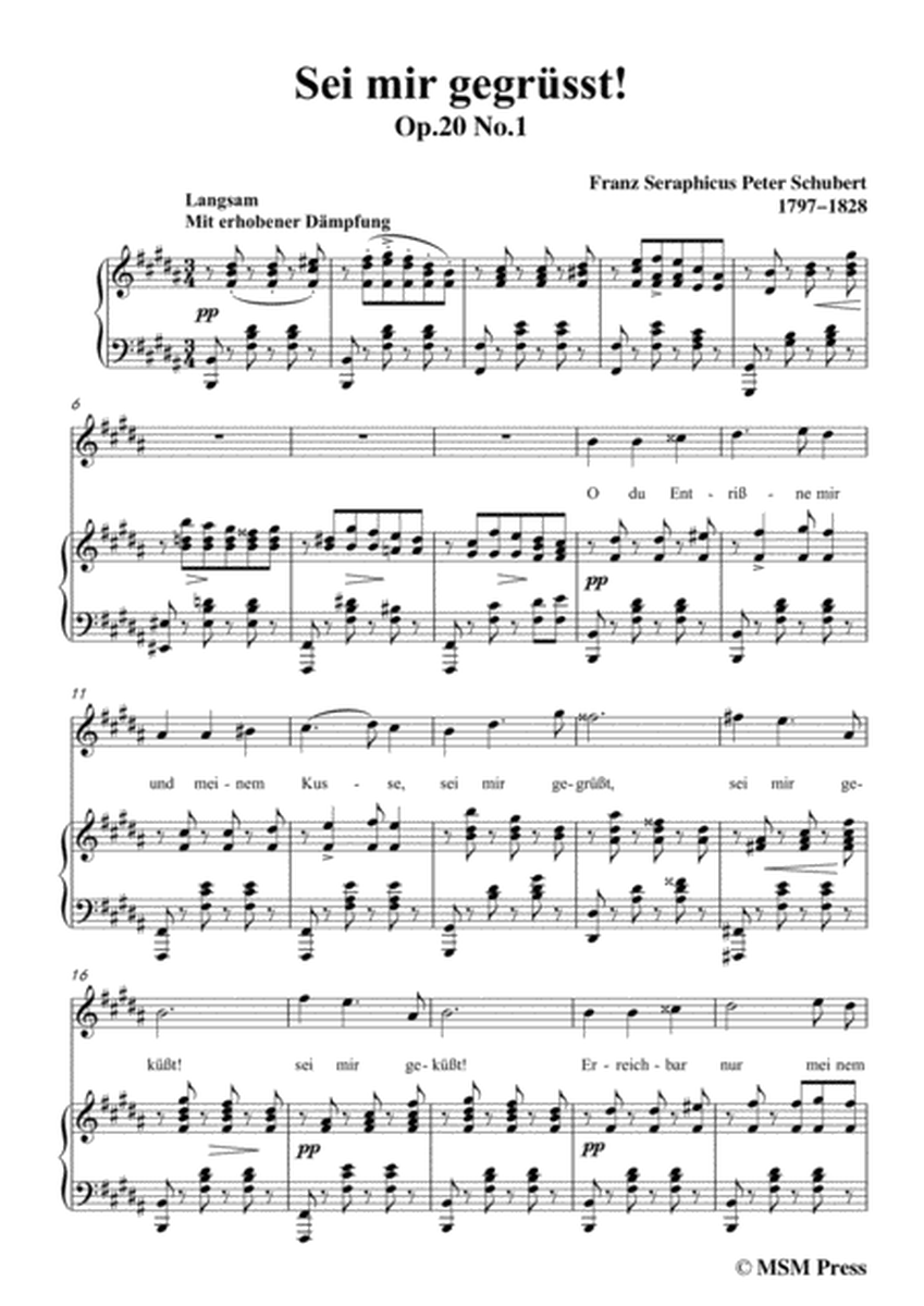 Schubert-Sei mir gegrüsst!,Op.20 No.1,in B Major,for Voice&Piano image number null