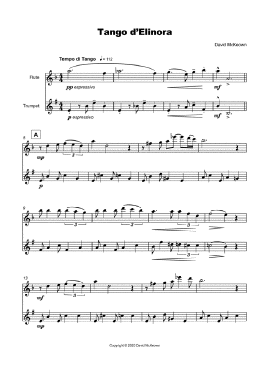 Tango d'Elinora, for Flute and Trumpet Duet Flute scores gallery preview page 2