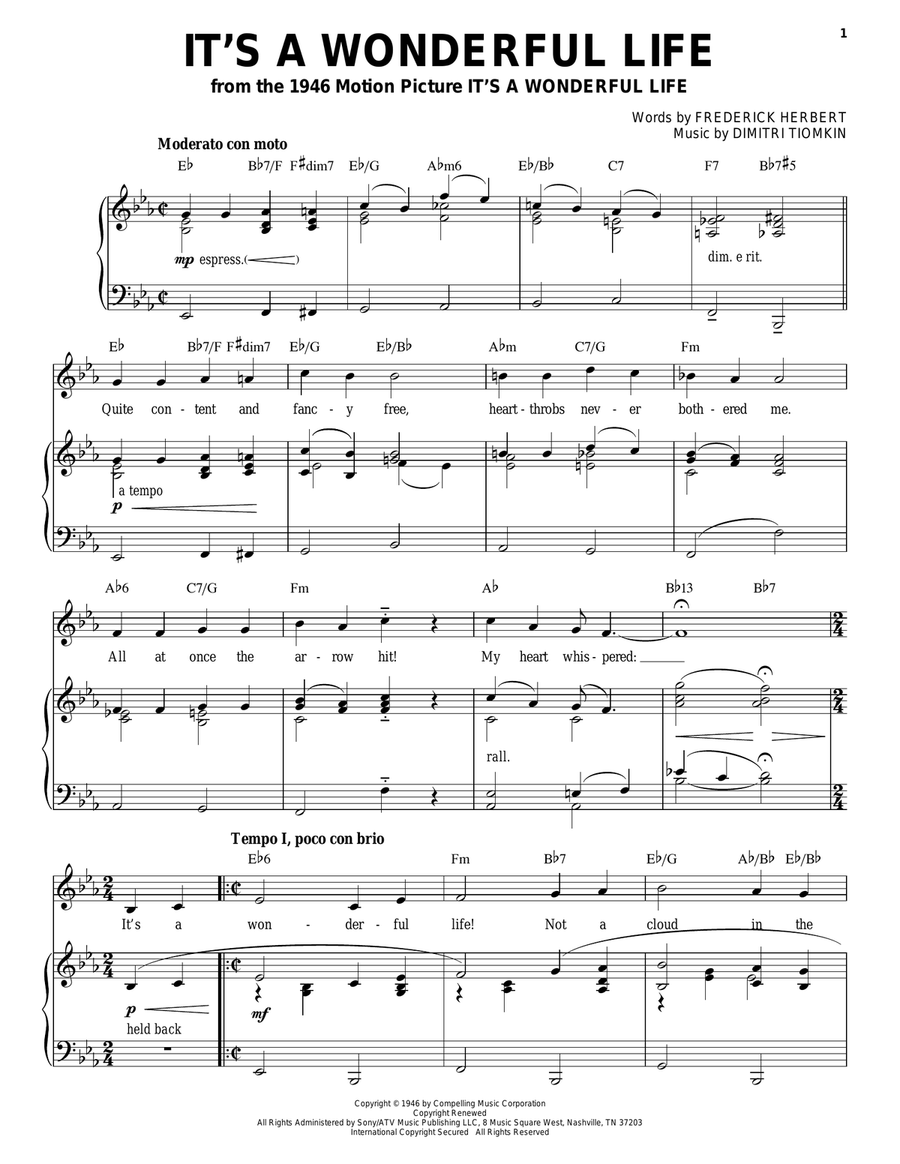 It's A Wonderful Life Piano, Vocal, Guitar scores gallery preview page 1
