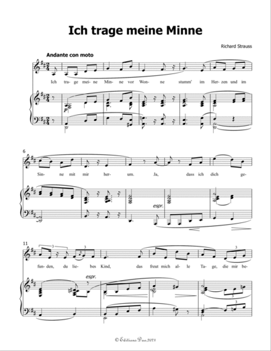 Ich trage meine Minne,by Richard Strauss,in D Major Voice scores gallery preview page 3