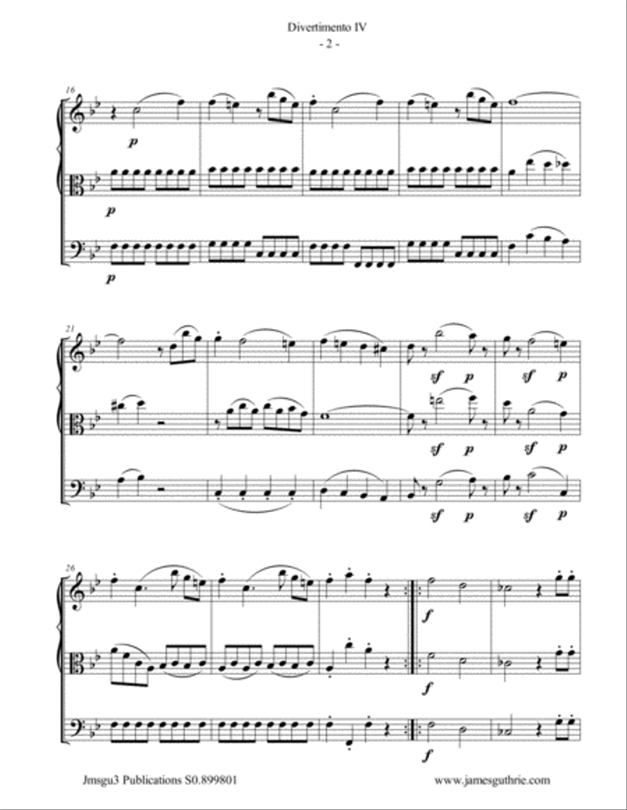 Mozart: Divertimento No. 4 for String Trio String Trio scores gallery preview page 2