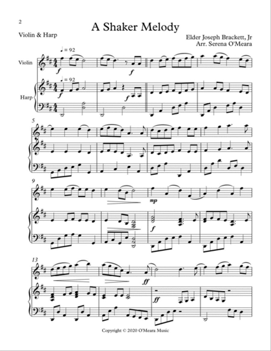 A Shaker Melody, Duet for Violin & Harp image number null