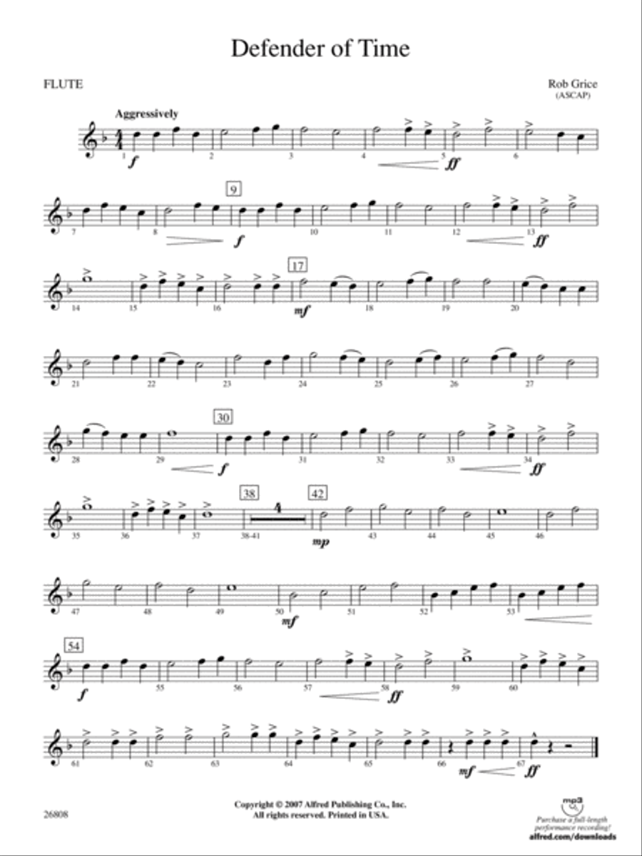 Defender of Time: Flute Defender of Time: Flute Concert Band scores gallery preview page 1