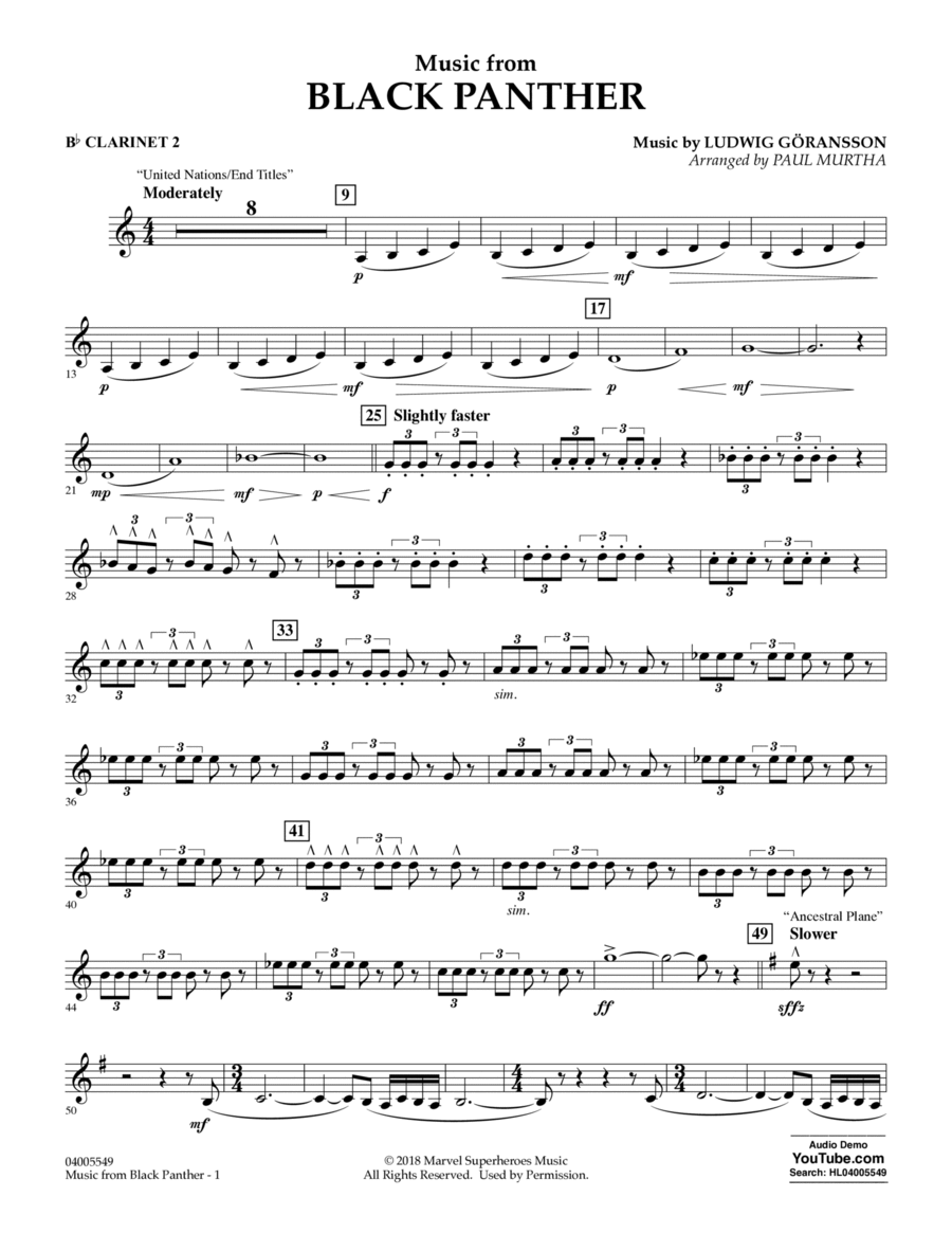 Music from "Black Panther" - Bb Clarinet 2