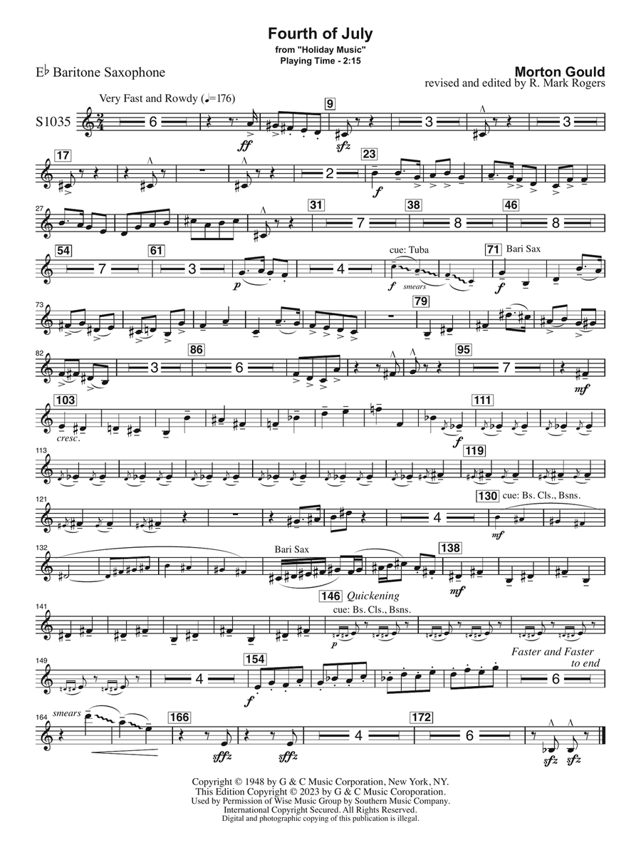 Fourth of July (arr. R. Mark Rogers) - Baritone Saxophone Concert Band scores gallery preview page 1