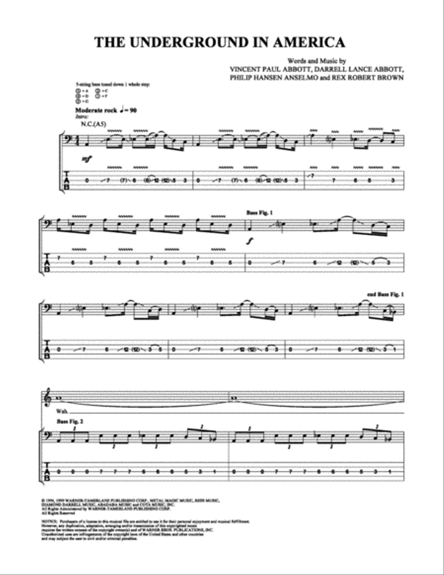 The Underground in America Bass Guitar Tablature scores gallery preview page 1