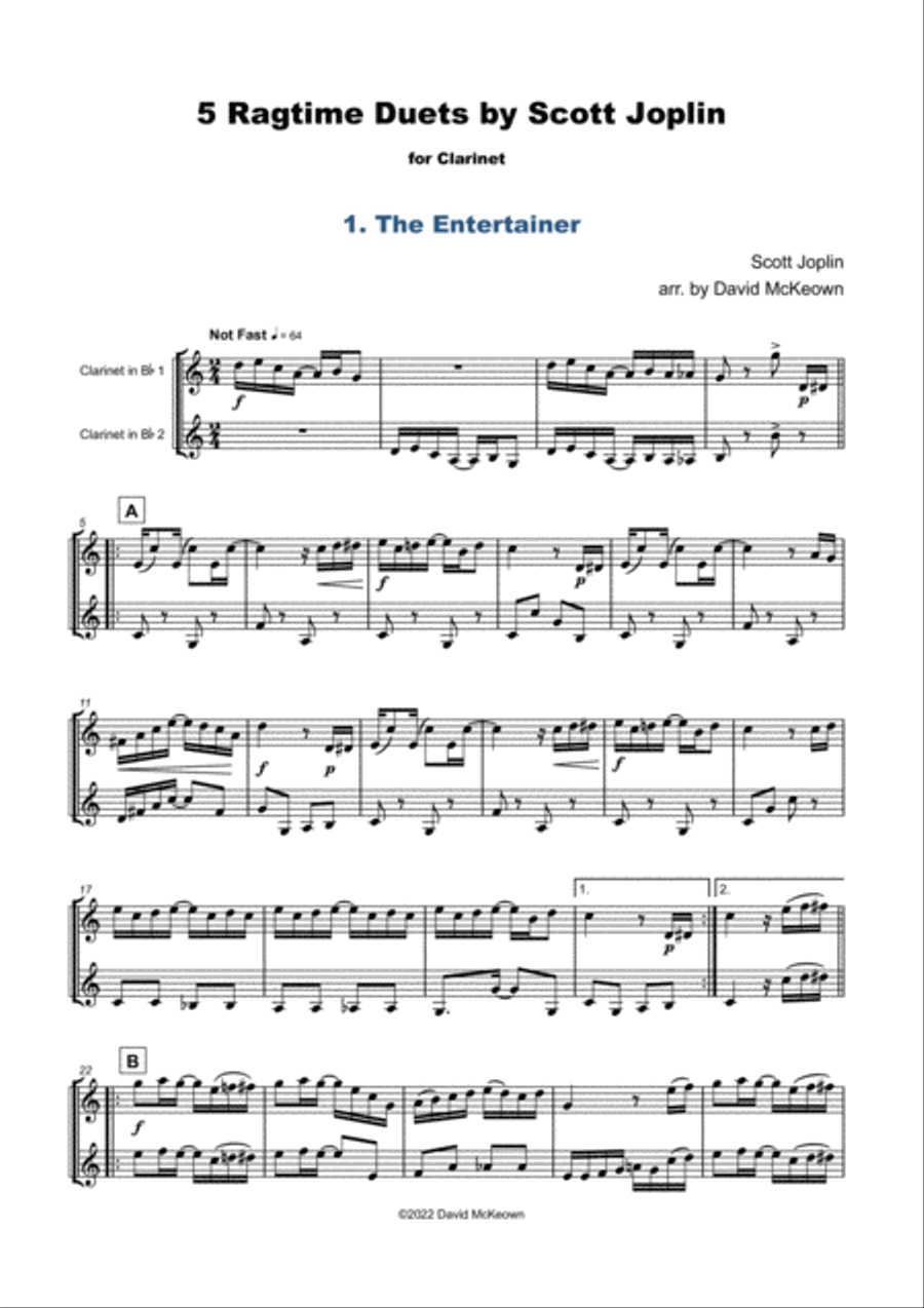 Five Ragtime Duets by Scott Joplin for Clarinet Clarinet Duet scores gallery preview page 2