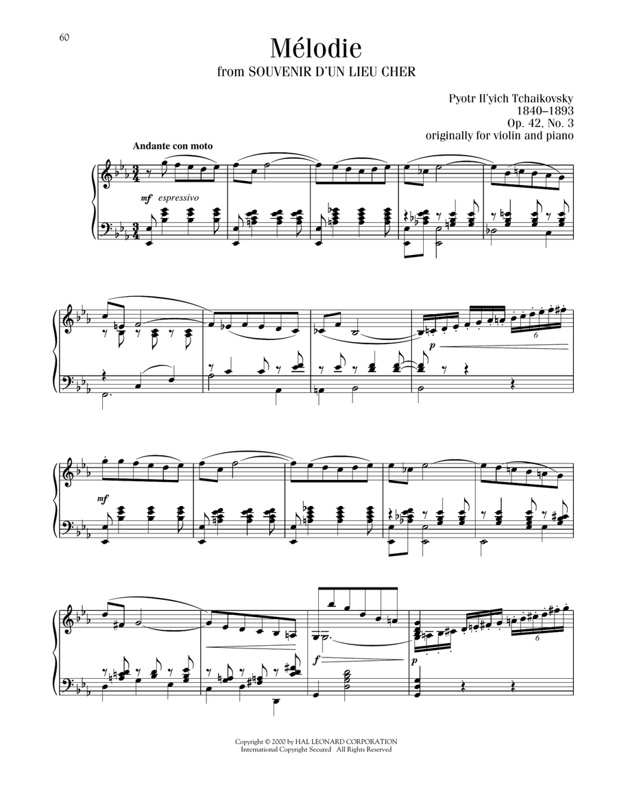 Melodie, Op. 42, No. 3 Piano Solo scores gallery preview page 1