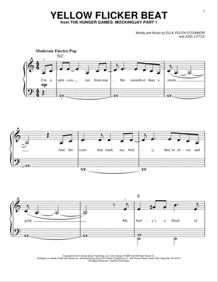 Yellow Flicker Beat Yellow Flicker Beat Easy Piano scores gallery preview page 1
