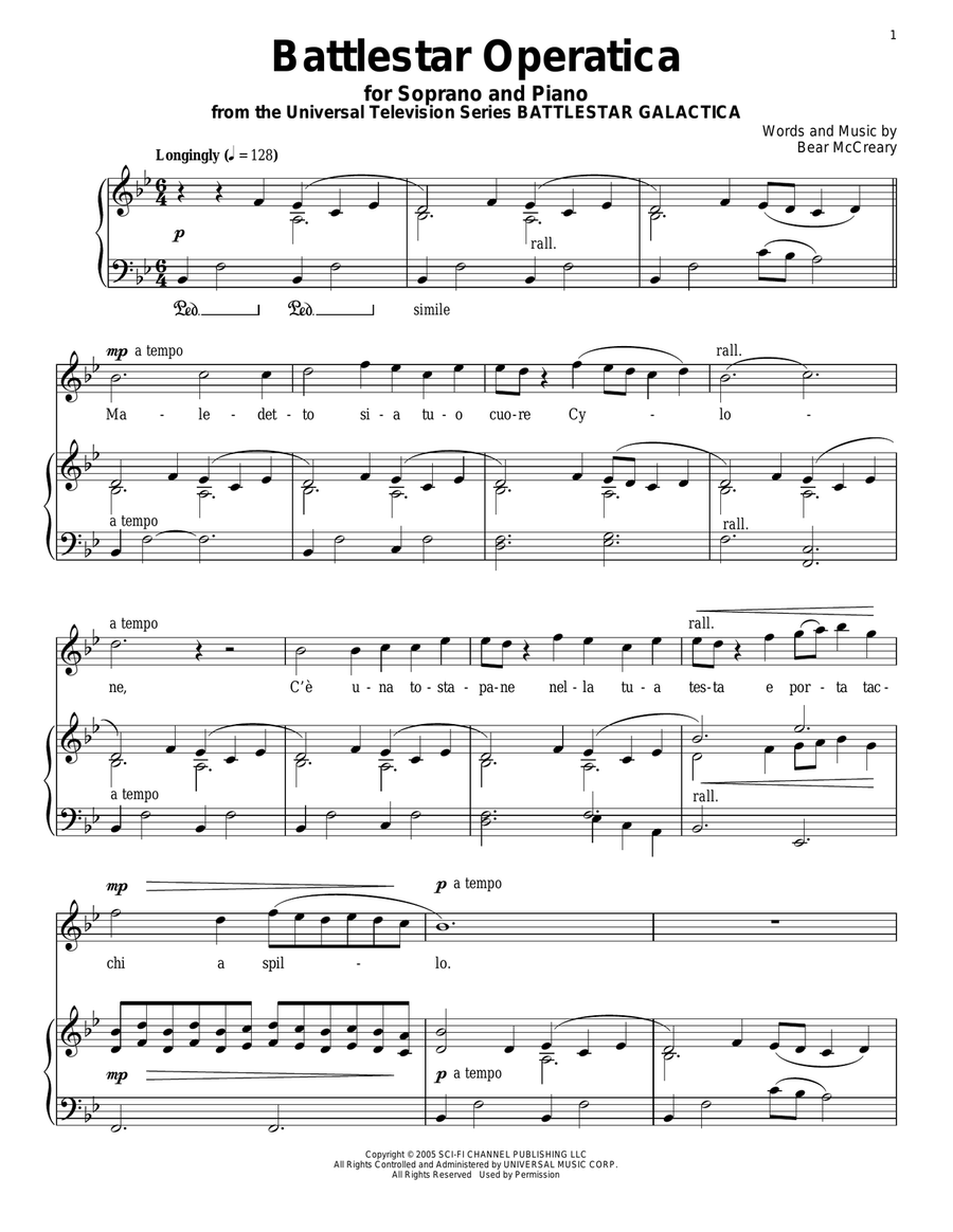 Battlestar Operatica Piano, Vocal scores gallery preview page 1