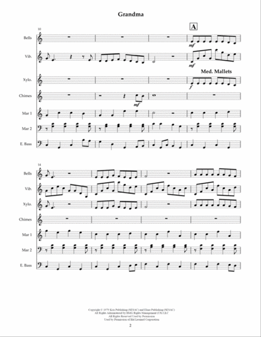 Grandma Got Run Over By A Reindeer Percussion Ensemble scores gallery preview page 4