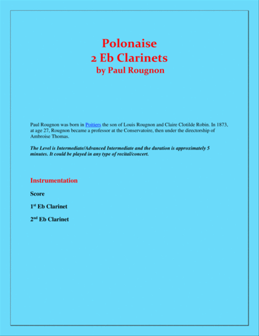 Polonaise de Concert - Paul Rougnon - for 2 E flat Clarinets Duet Woodwind Duet scores gallery preview page 2
