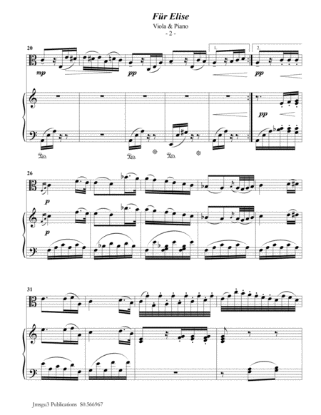Beethoven: Für Elise for Viola & Piano image number null