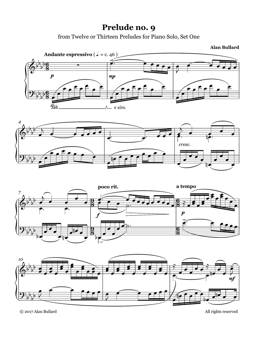 Prelude No. 9 from 'Twelve or Thirteen Preludes for Piano, Set One' (ABRSM Grade 7, 2021-2026) Piano Solo scores gallery preview page 1