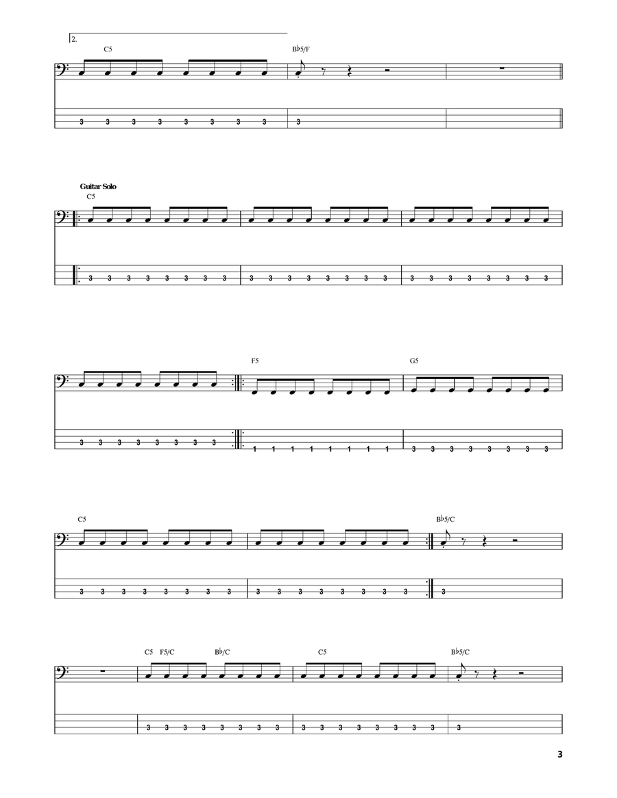 Gimme All Your Lovin' Bass Guitar Tablature scores gallery preview page 3
