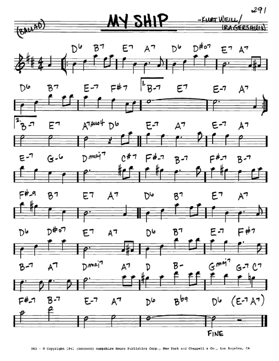My Ship My Ship E-Flat Instrument scores gallery preview page 1