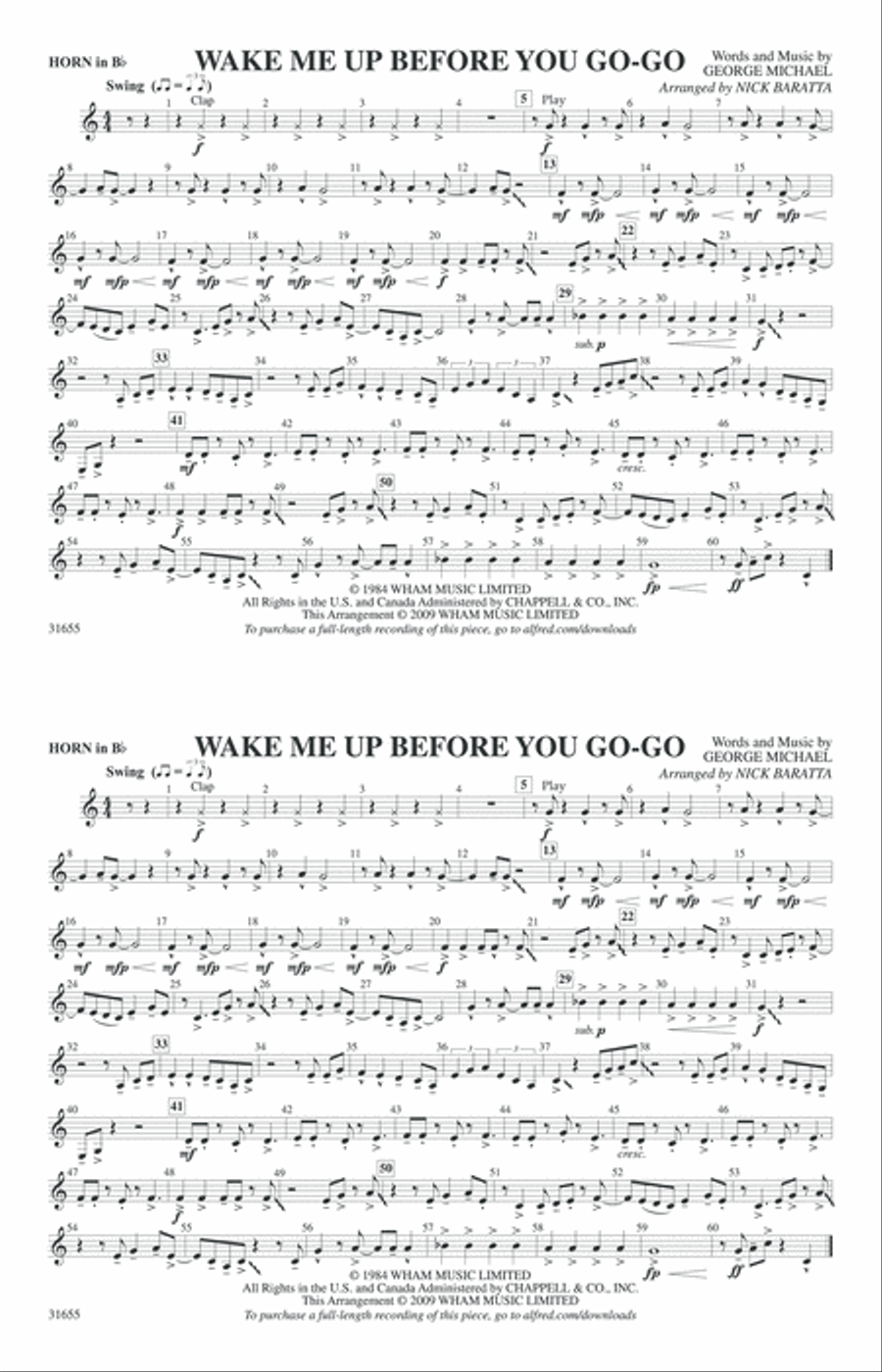 Wake Me Up Before You Go-Go: Horn in B flat Marching Band scores gallery preview page 1