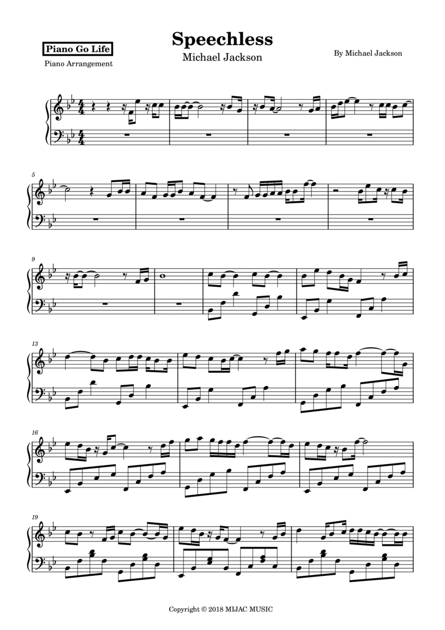 Speechless Piano Solo scores gallery preview page 1